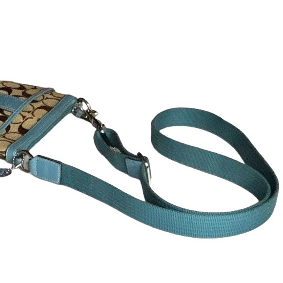 Coach Leatherware Signature Mono Canvas/Leather Crossbody/Swingpack-Tan/Blue - Picture 11 of 14